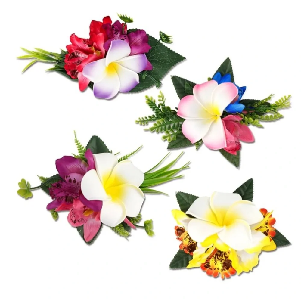 🆕 Hawaiian Plumeria Flower Hair Accessories for Women and Girls - 4 Pieces